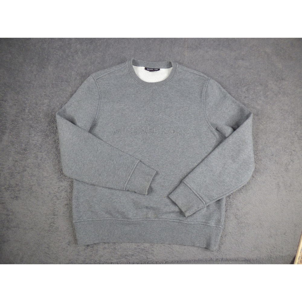 Michael Kors Mens Crewneck Sweatshirt Gray Embossed Logo Pullover Size M